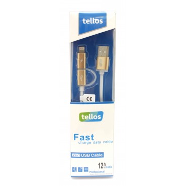 USB cable "Tellos" TPE 2in1 "microUSB"-"Lightning" gold, 1.2m