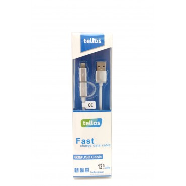 USB cable "Tellos" TPE 2in1 "microUSB"-"Lightning" silver, 1.2m