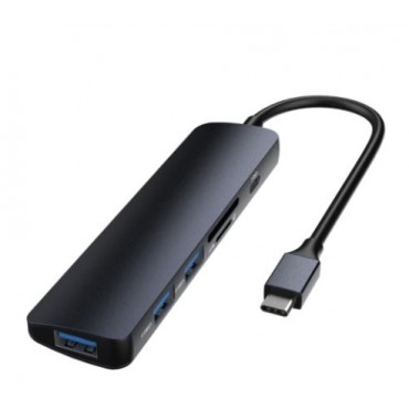 Adapter Devia Leopard Type-C To USB3.0*3+PD+Cardreader 5 In 1 HUB grey