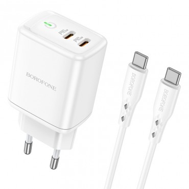 Charger Borofone BN9 2xType-C 35W + Type-C white