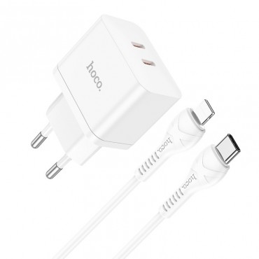Charger Hoco N29 PD35W with 2 Type-C + Lightning white