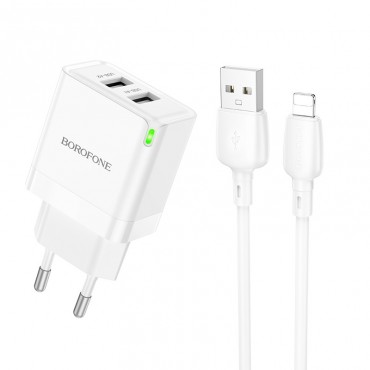 Charger Borofone BN15 10.5W 2xUSB-A + USB-A to Lightning cable 1.0m white