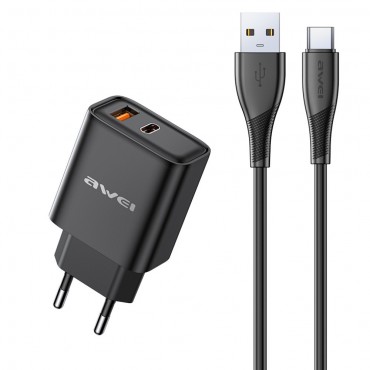 Charger Awei PD81T-EU USB-A/USB-C + USB to USB-C cable black