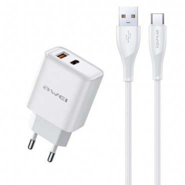 Charger Awei PD81T-EU USB-A/USB-C + USB to USB-C cable white