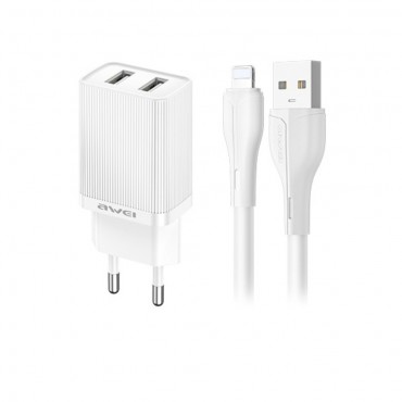 Charger Awei C15L-EU 2xUSB-A 10W + USB to Lightning cable white