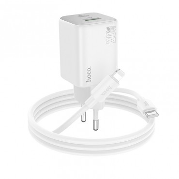 Charger Hoco N41 20W GaN USB-A/USB-C + USB-C to Lightning cable 1.0m white