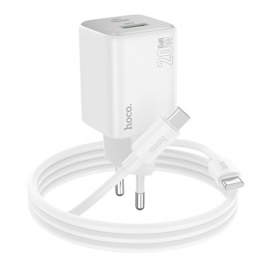 Charger Hoco N41 20W GaN USB-A/USB-C + USB-C to USB-C cable 1.0m white