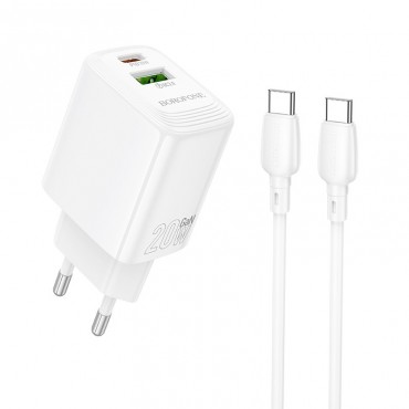 Charger Borofone BN27 20W USB-C/USB-A + USB-C to USB-C cable 1.0m white