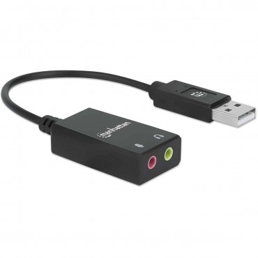 MANHATTAN USB-A Audio Adapter USB-A Male to 3.5 mm Mic-in and Audio-Out Females Black 