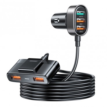 Kiirlaadija pikendusjuhtmega  Autosse 45W 5xUSB-A must / fast car charger with extension cable 45W 5xUSB-A black 