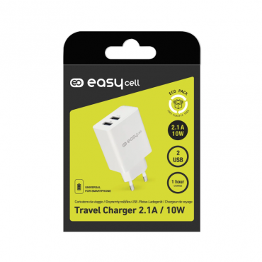 Travel Charger 2 USB 2mAh By Easycell White