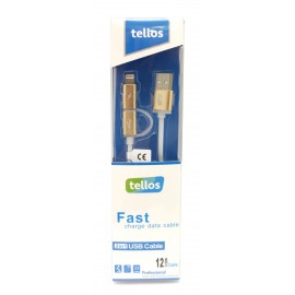 USB cable "Tellos" TPE 2in1 "microUSB"-"Lightning" gold, 1.2m