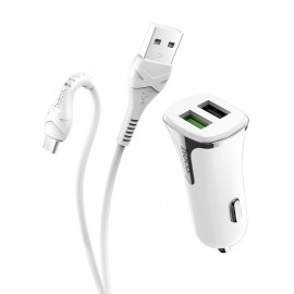 Car charger Hoco Z31 Quick Charge 3.0 (3.4A) with 2 USB connectors + microUSB white
