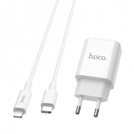 USB Adapter  HOCO C71A PD kiirlaadija Quick Charge + Type-C-"Lightning" white