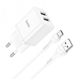 Charger Hoco N25 2xUSB-A (2.1A) + Type-C white