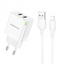 Charger Borofone BN15 2xUSB-A + USB-A to Lightning cable 1.0m white