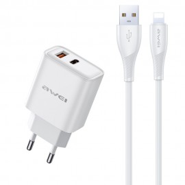 Charger Awei PD81L-EU 22.5W USB-A/USB-C + USB to Lightning cable 1.0m white