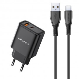 Charger Awei PD81T-EU USB-A/USB-C + USB to USB-C cable black