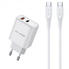 Charger Awei PD81C-EU USB-A/USB-C + USB-C to USB-C cable white