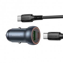 Car charger Borofone BZ32A USB-C/USB-A 30W + USB-C to USB-C cable grey