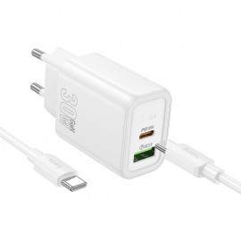 Charger Hoco N63 30W GaN USB-C/USB-A + USB-C to USB-C cable 1.0m white