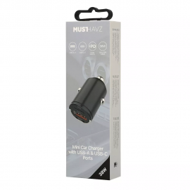 Car charger USB-A, USB-C 38W  by Musthavz Black