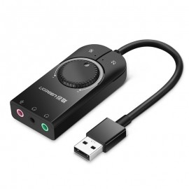 Väline helikaart muusika USB adapter - 3,5 mm mini pesa helitugevuse regulaatoriga 15cm must
