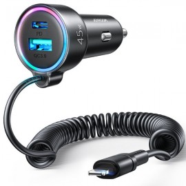 auto kiirlaadija 3 in 1 Lightning kaabliga 1,5m 45W must/fast car charger 3 in 1 with Lightning cable 1.5m 45W black