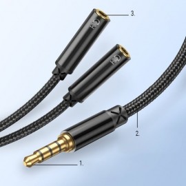 AUX jagamiskaabel 3,5 mm minipistik (isane) - 2x 3,5 mm minipistik (emane) 0,2 m must  / AUX sharing cable 3.5 mm mini plug (male) - 2x 3.5 mm mini plug (female) 0.2 m black